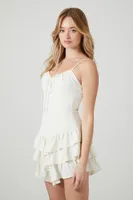 Women's Cutout Ruffle-Tiered Mini Dress in White Small