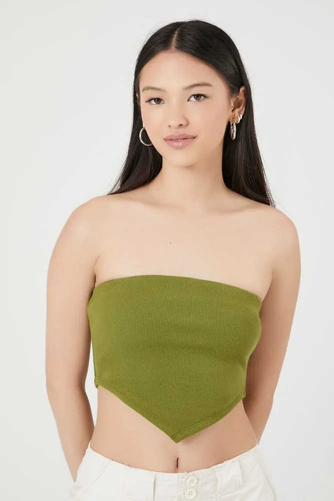 Women's Ribbed Knit Tube Top in Olive Large