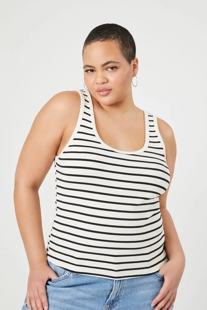 Women's Striped Tank Top in Black/Vanilla, 0X