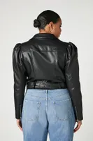 Women's Puff-Sleeve Moto Jacket Black,