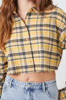 Women's Plaid Cropped Shirt in Banana Cream Large