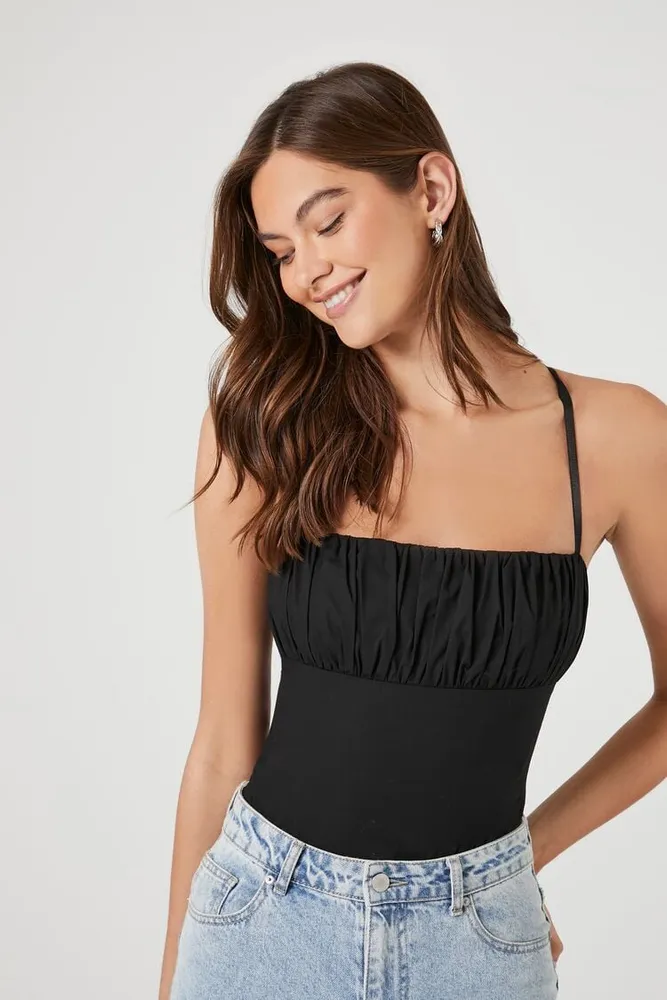 Stradivarius cami bodysuit with open back in black - ShopStyle Tops