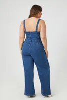 Women's Sleeveless Denim Jumpsuit in Medium Denim, 1X