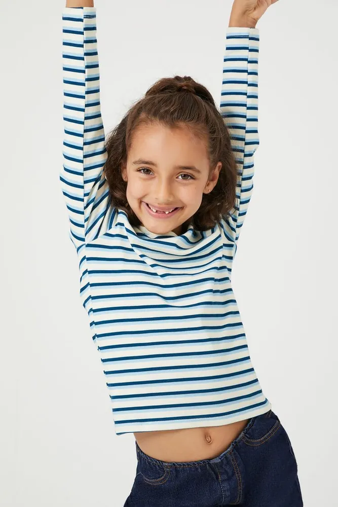 Girls Striped Long-Sleeve Top (Kids) in Blue, 13/14