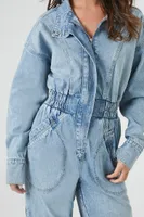 Women's Denim Funnel-Neck Jumpsuit in Medium Denim Small