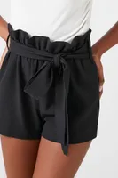 Women's Tie-Waist Paperbag Shorts in Black Medium