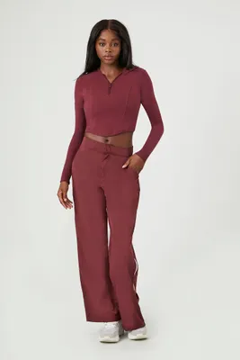 Women's Active Contrast Zip-Up Pants in Wine Large