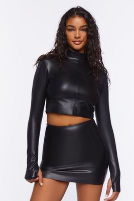 Women's Faux Leather Mini Skirt in Black Medium