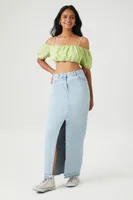 Women's Chiffon Off-the-Shoulder Crop Top in Pistachio Small