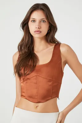 Women's Satin Corset Crop Top in Chestnut Small