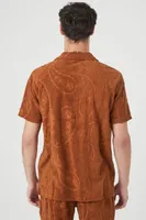 Men Relaxed Paisley Print Shirt in Rust, XXL