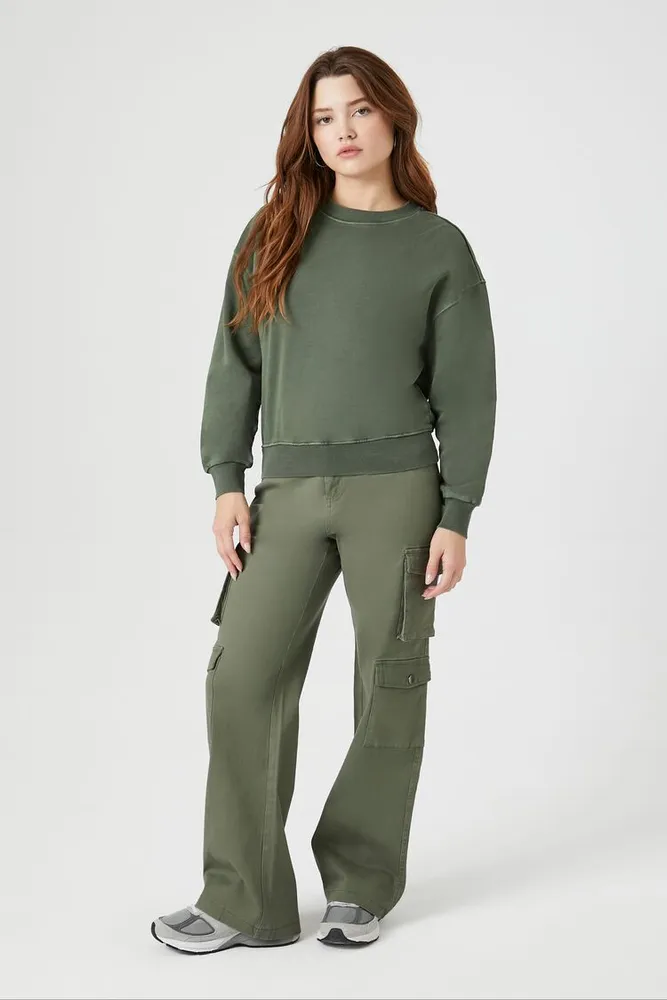 Women's Mid-Rise Straight-Leg Cargo Pants in Olive Large