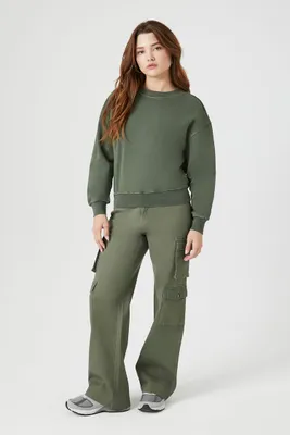 Women's Mid-Rise Straight-Leg Cargo Pants in Olive, XL