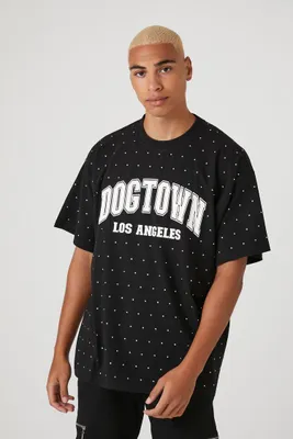 Men Rhinestone Dogtown Graphic Tee in Black, XL