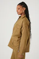 Women's Multi-Pocket Cargo Shacket in Olive Large