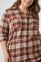 Women's Plaid Flannel Shirt in Brown, 2X