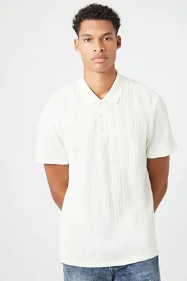 Men Textured Short-Sleeve Polo Shirt in Cream, XXL
