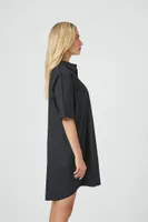 Women's Poplin Mini Shirt Dress in Black Medium