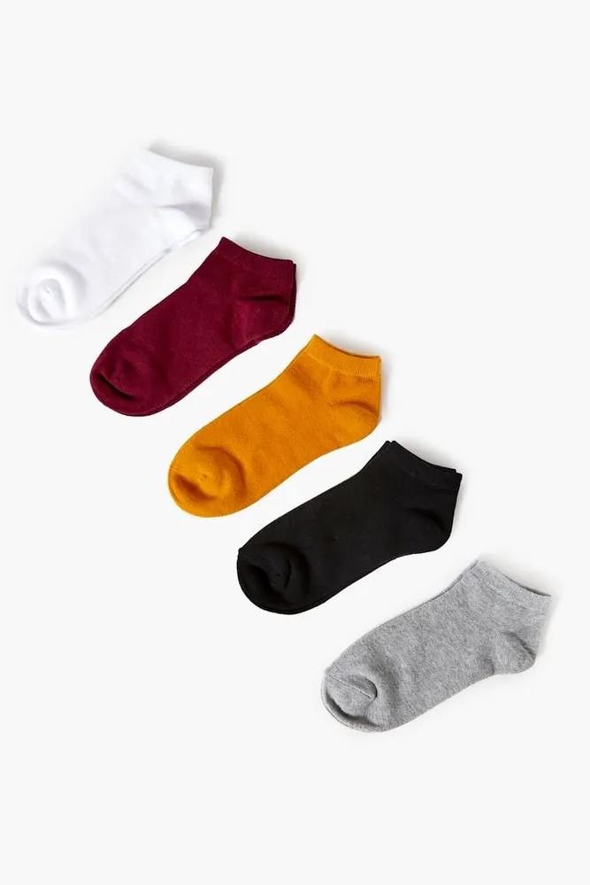 Marled Ankle Socks - 5 Pack in Burgundy/Mustard