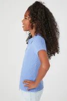 Girls Ribbed Sweater-Knit Shirt (Kids) in Blue, 9/10