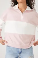 Women's Striped Half-Zip Pullover in Pink/White Large