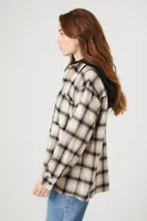 Women's Plaid Combo Flannel Shirt in Tan Small