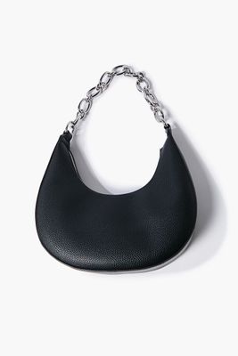 Women Pebbled Faux Leather Baguette Bag in Black