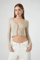 Women's Ribbed Cropped Cardigan Sweater in Brown Large