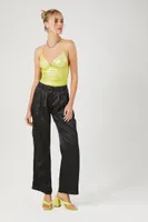 Women's Metallic Ruched Cami Bodysuit in Acid Green, XS