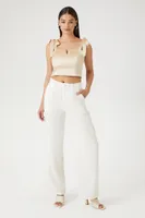 Women's Satin Tie-Strap Crop Top in Winter Wheat Small