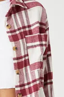 Women's Plaid Flannel Curved-Hem Shirt in Cream Large