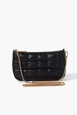 Women's Faux Leather Quilted Crossbody Bag in Black