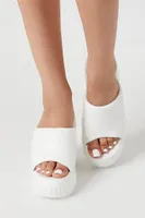 Women's Faux Leather Platform Wedges in White, 8.5