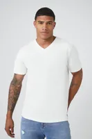 Men Organically Grown Cotton Basic V-Neck T-Shirt in White Large