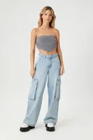 Women's Faux Fur Cropped Tube Top in Dark Grey Small