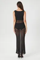 Women's Sheer Mesh Bodycon Maxi Dress in Black Large