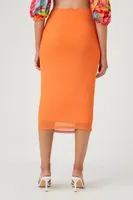 Women's Mesh Ruched Midi Skirt in Orange Medium