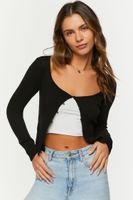 Women's Ribbed Button-Loop Cardigan Sweater in Black Medium