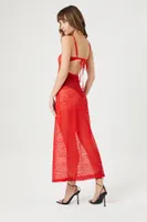 Women's Sheer Lace Maxi Slip Dress in Red Large