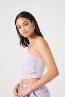 Women's Mesh Sweater-Knit Crop Top in Lavender Small