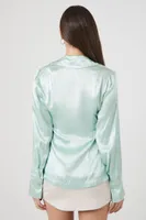 Women's Satin Trumpet-Sleeve Shirt Pale