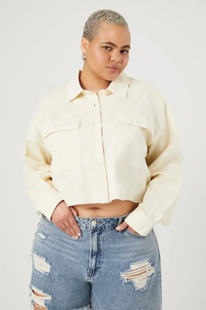 Women's Twill Cropped Shirt Ivory,