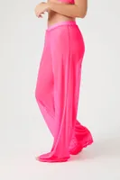 Women's Lace-Trim Mesh Pants in Neon Pink Small