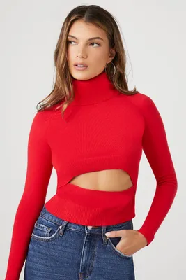 Women's Cutout Turtleneck Sweater Red