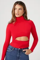 Women's Cutout Turtleneck Sweater Red