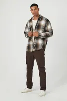 Men Embroidered Plaid Long-Sleeve Shirt in Cocoa Large