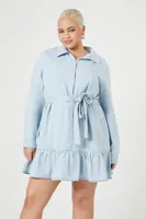 Women's Denim Flounce Shirt Dress in Light Denim, 2X