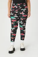 Women's Santa Print Leggings in Black, 3X