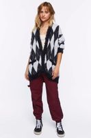 Women's Fuzzy Argyle Cardigan Sweater in Black Small