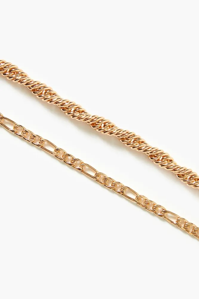 Women's Rope & Figaro Chain Bracelet Set in Gold